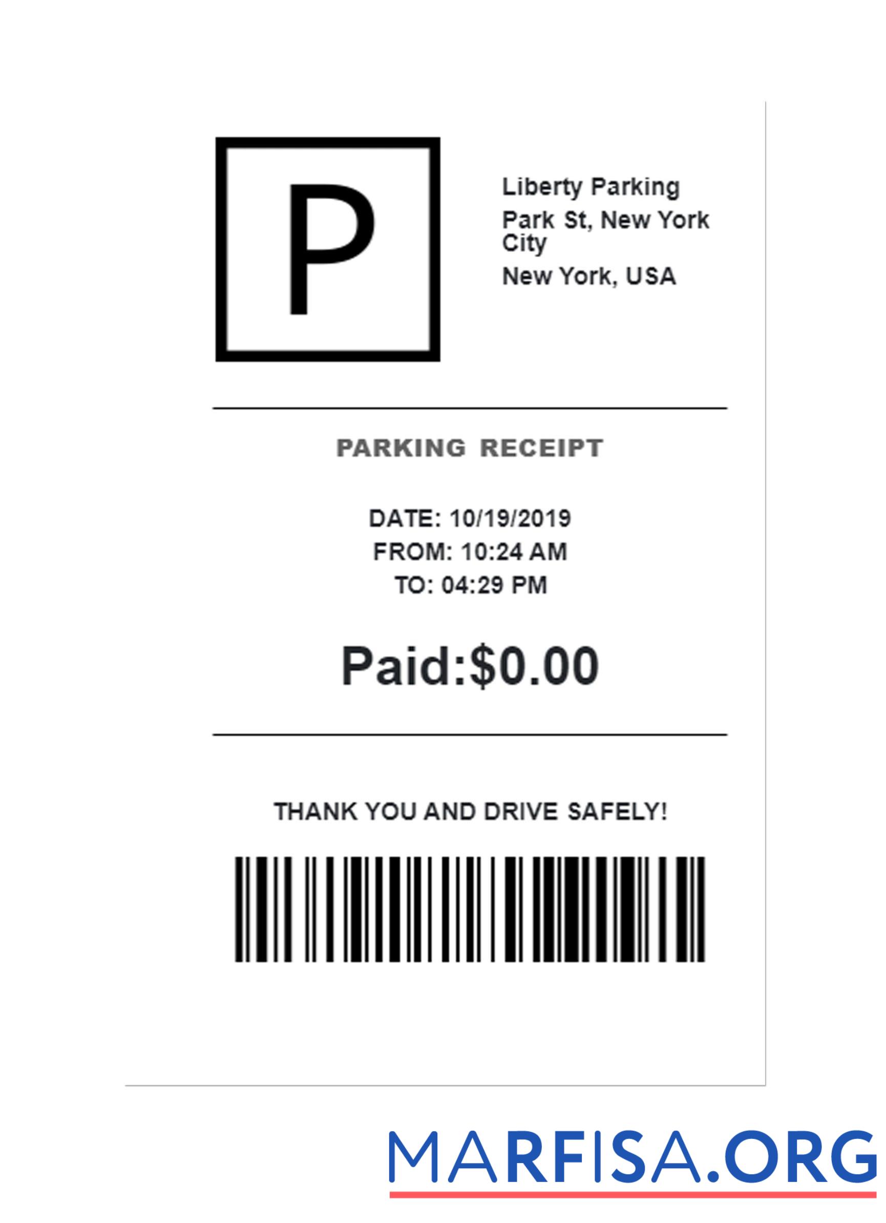 Printable LIBERTY PARKING receipt sample